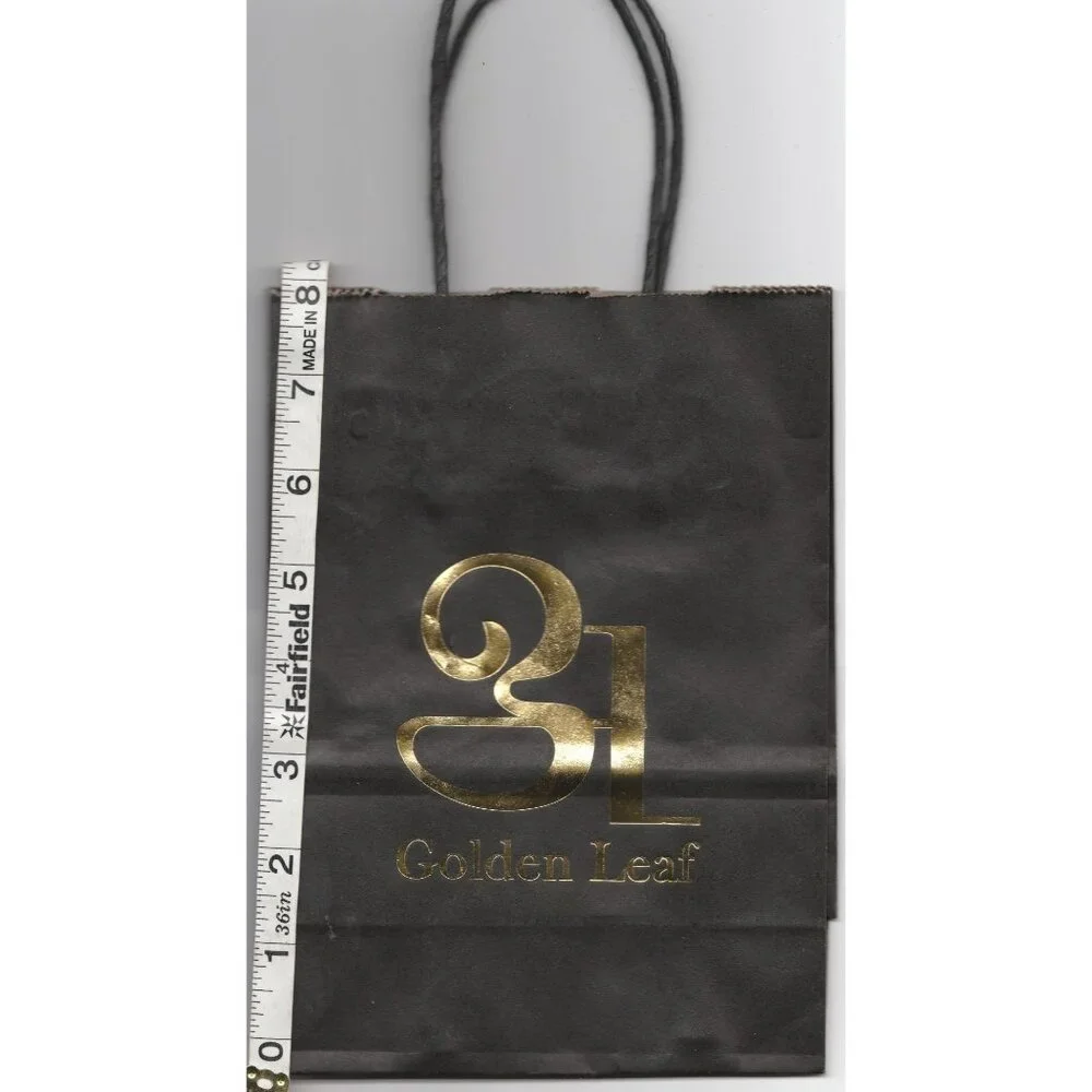 Golden Leaf Black Paper Gift Bag Marijuana Gold Foil Logo Handles Colorado Pot
